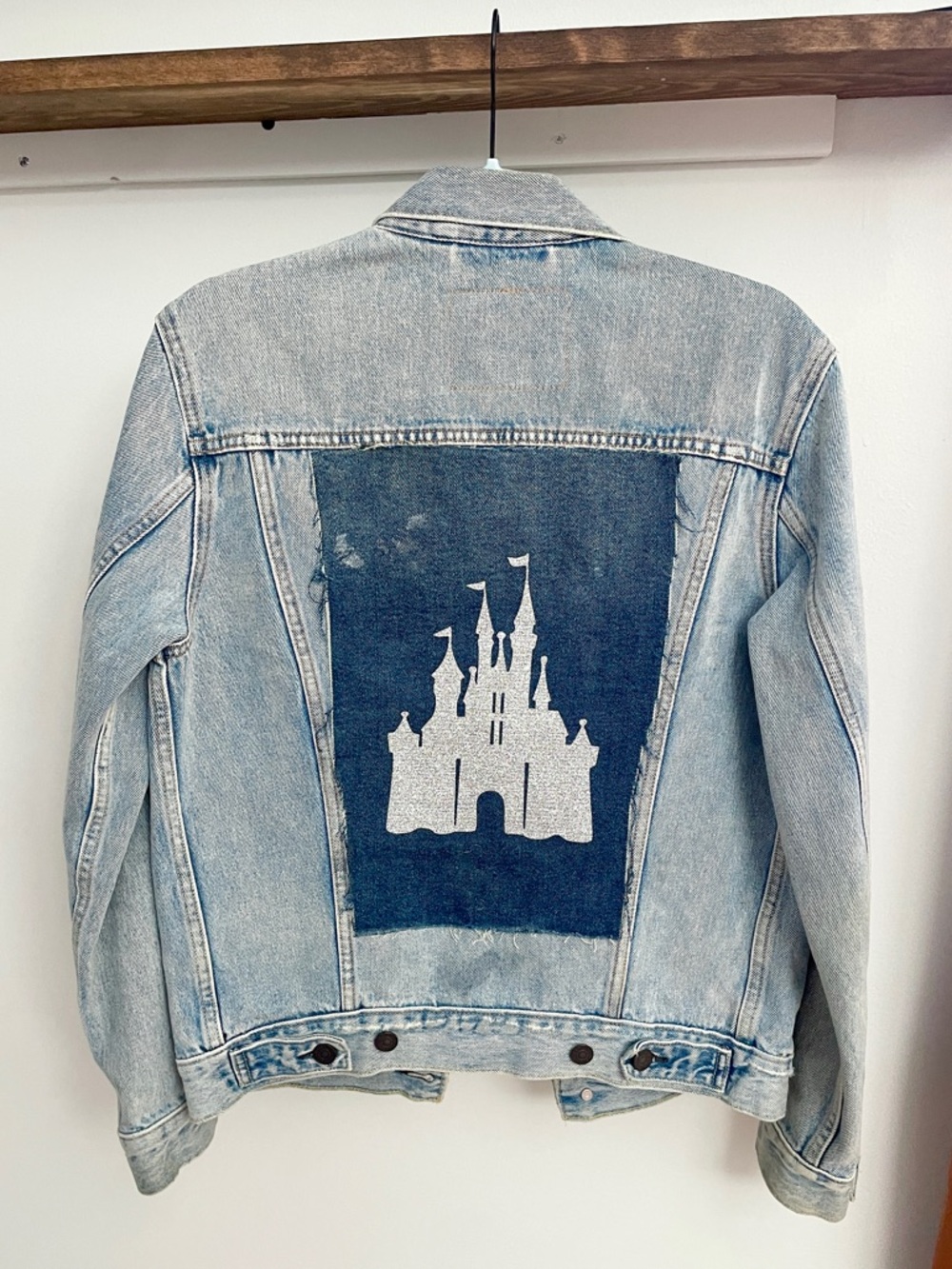 Levi's Light Blue Denim Jacket with Handmade Disney Castle panel